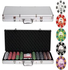 Покерный набор на 500 фишек с номиналом в металлическом кейсе
